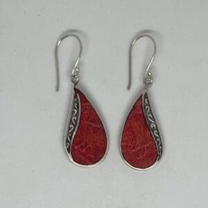 Red Coral Sterling Silver Teardrop French Hook Earrings NIP